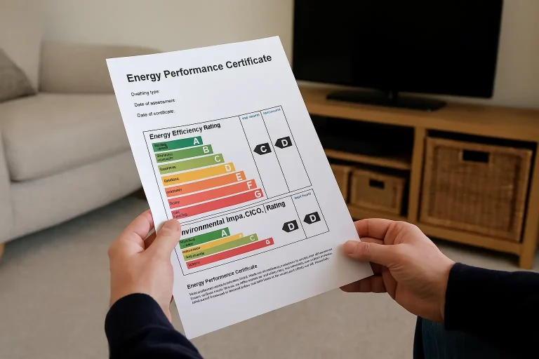 UK energy assessor conducting an EPC survey using RdSAP 10 in a modern semi-detached home, with LED lights and insulation visible.
