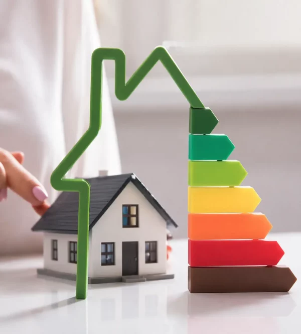 Energy efficiency rating scale with house model for domestic EPC